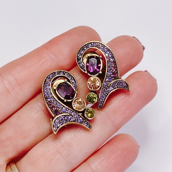Heidi Daus Beguiling Baroque Purple Multicolor Swirl Pave Jewel Clip On Earrings - Picture 3 of 12